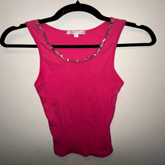 Romeo & Juliet Couture Pink Beaded Neck Ribbed Tank Top - Picture 1 of 4